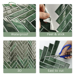 EZ 3D Green Herringbone Peel and Stick Wall Tiles - EZ Painting Tools